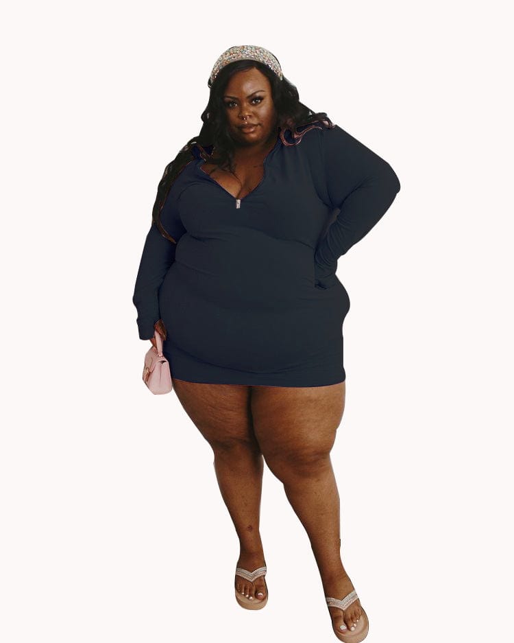 4 XL / C7055-2 Plus Size High Quality Plus Size Sexy Zip Pullover Long Sleeve Dress