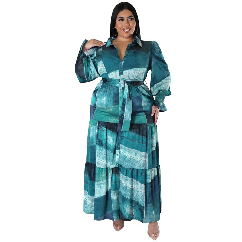 4 XL / Dark blue J&H 2023 new arrivals plus size long sleeve maxi dress color block fashion fall dress with belt women long sleeve shirt dress