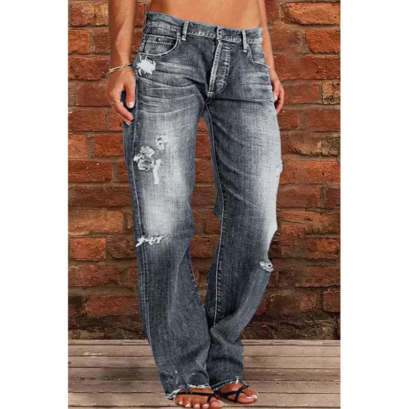 4 XL / Gray Wholesale 2023 Fashionable Wash Mid Waist Straight Women Plus Size Jeans Stretchable Denim Ripped Jeans Women