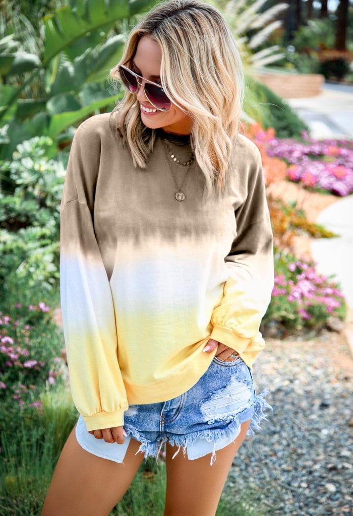 4 XL / Khaki Long sleeved hooded sweater womens gradient color T shirt hoodies