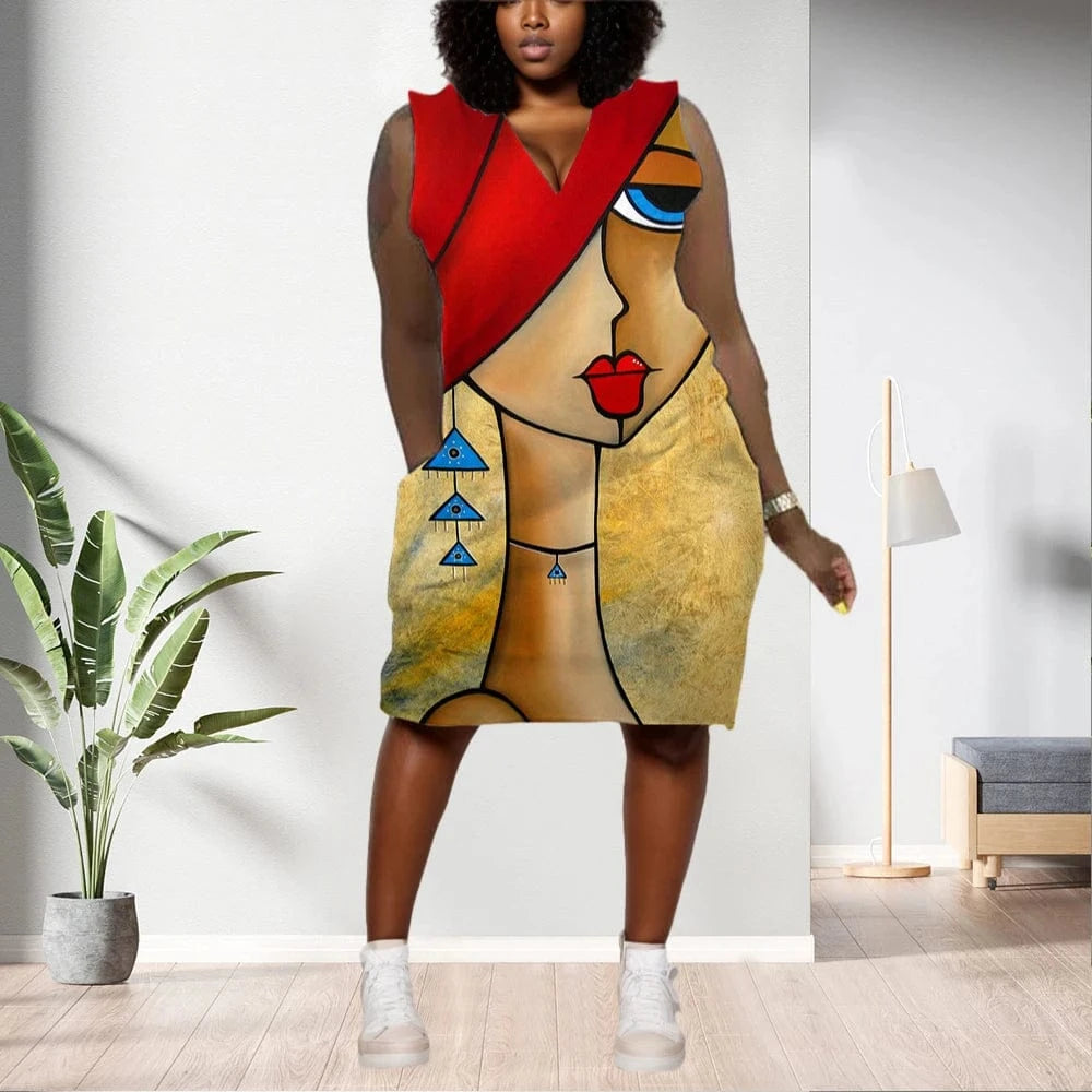 4 XL / pic 30 D1202ME06 Best Selling Plus Size Casual Ethic Print Sleeveless Midi Women's Dresses Sehe Fashion