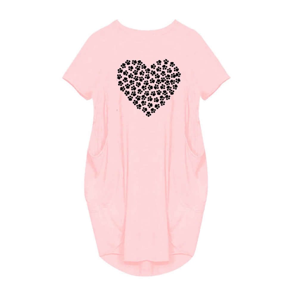 4 XL / Pink 2022 summer Women Short Sleeve Dress Heart Dog Love Letters t-shirt Women Vestidos Beach Plus Size casual dresses