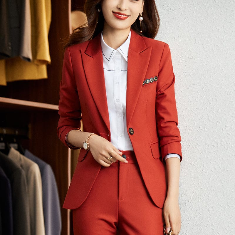 4 XL / Two-piece Orange Suit Wholesale High-quality 2 Piece Suit Set Single Button Blazer Office Lady Fashion Pant Suits Women Business Jacket And Trousers