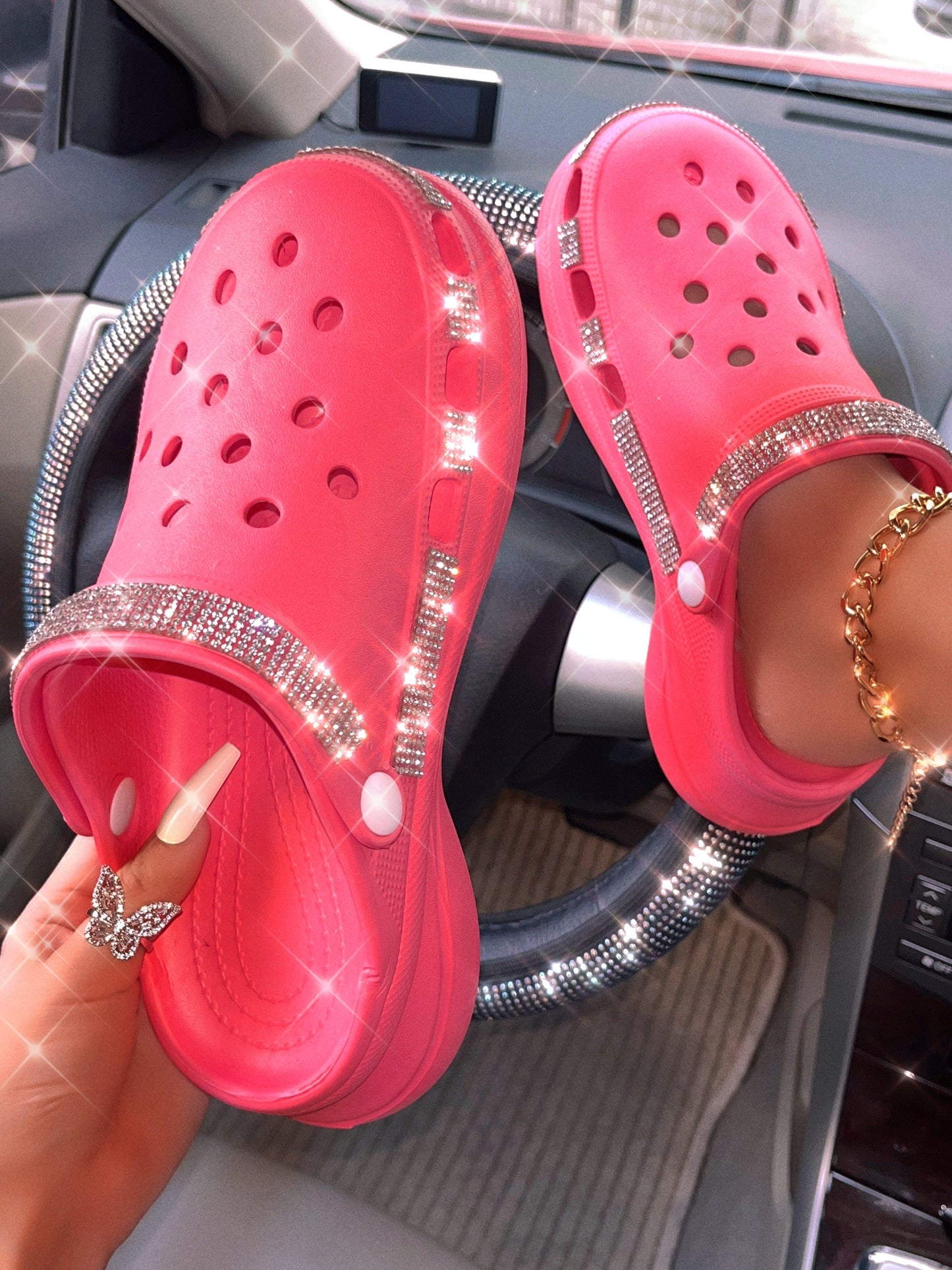40 / 2 2022 new arrival summer high wedge heel bling fashion slippers clogs charms platform rhinestone jelly sandals designer slides