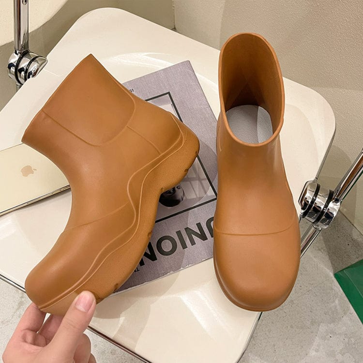40-41 / Coffee New Solid Color Round Toe Shoes Thick Soled Short Rain Boo Women Ladies Rain Boots