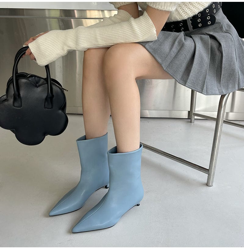 40 / Blue New products in autumn and winter: simple style short tube fashion low heel boots pointed sleeve solid color short boots