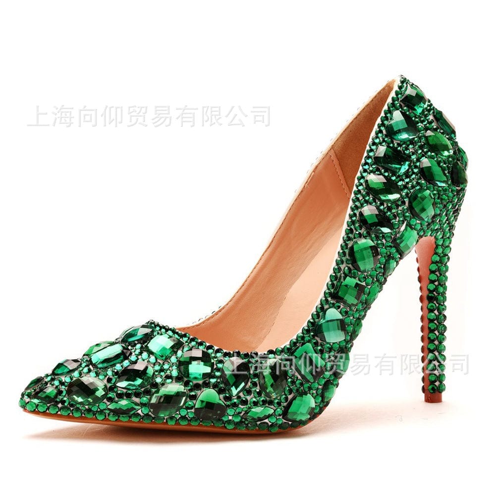40 / green S4822F Elegant 11cm crystal banquet sexy super high heel fashion luxury rhinestone wedding heels for bride shoes