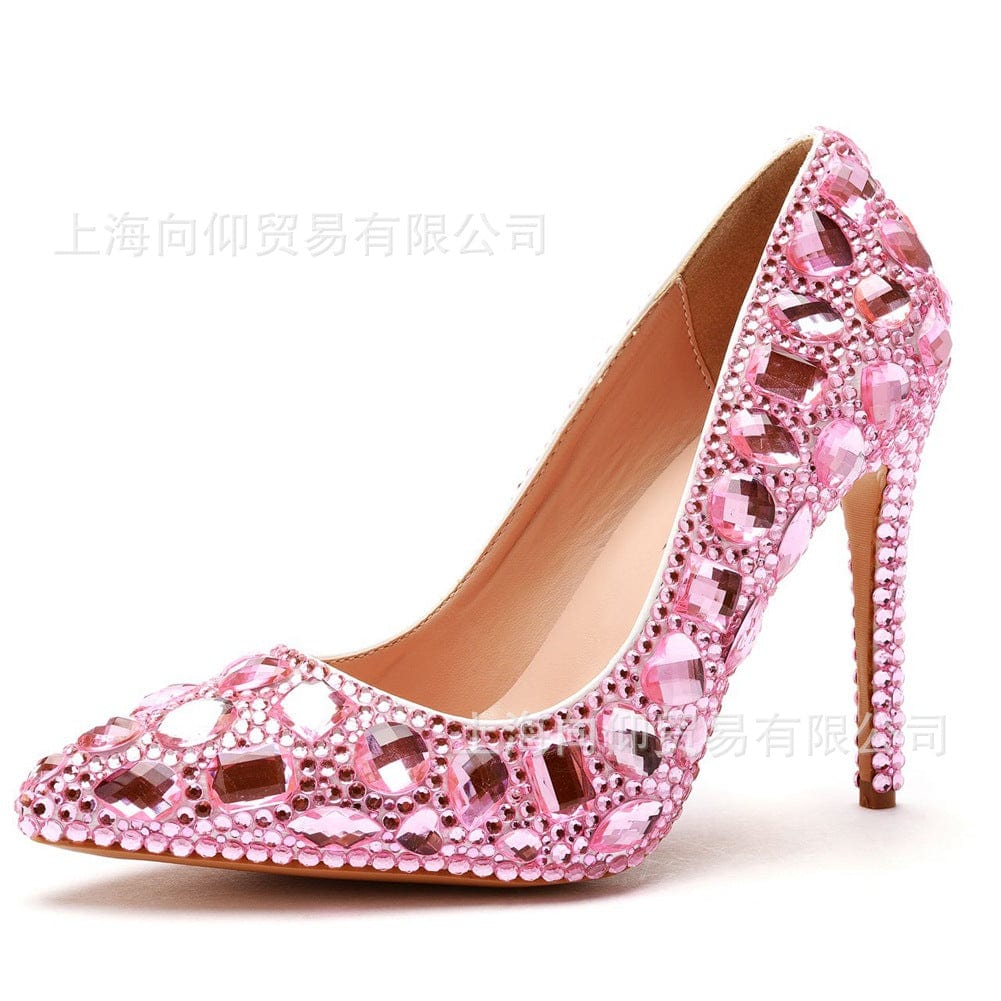 40 / Pink S4822F Elegant 11cm crystal banquet sexy super high heel fashion luxury rhinestone wedding heels for bride shoes