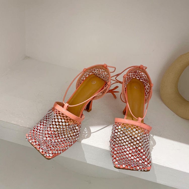 40 / Pink TX New Arrivals low price Colorful Designs cross strap low stiletto high heeled designer sandals