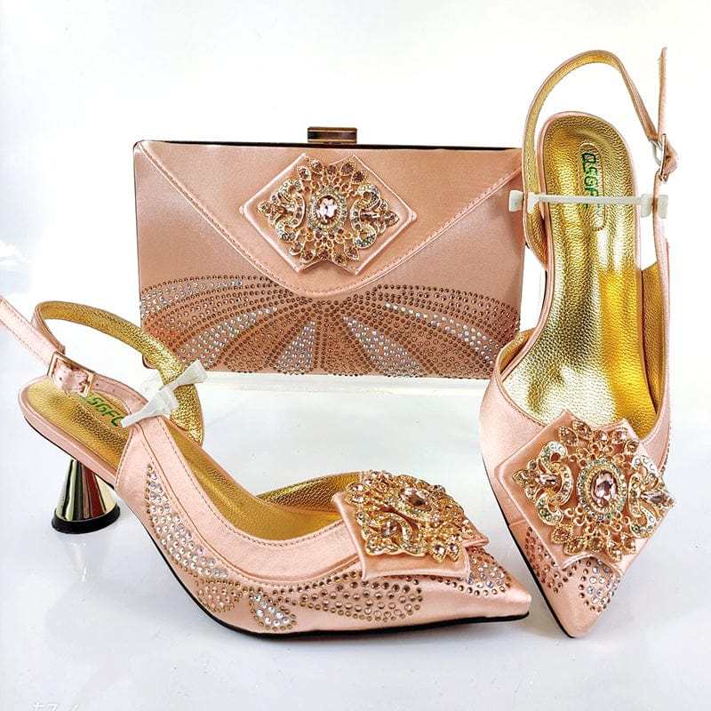40 / SAB 3162-3 peach New Party Shoes Bag Set Beautiful Handmade Pu italian Shoes to Match Bag Set High Quality Women Shoes With Bag Set