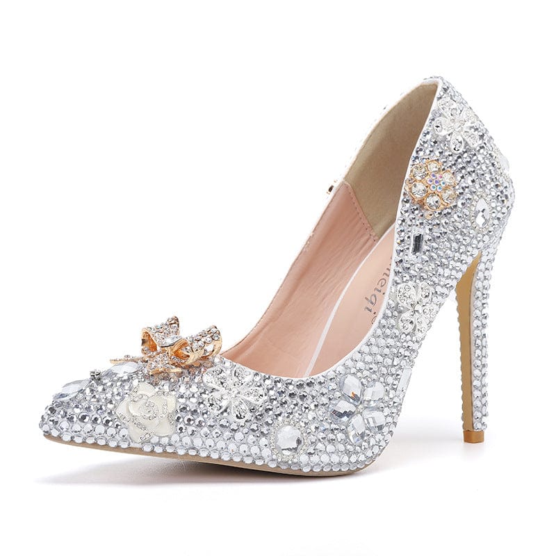 40 / Silver 11 cm S4658F     New low-top pointed toe silver sparkling diamond stiletto everyday fashion  bridal shoes for weddings