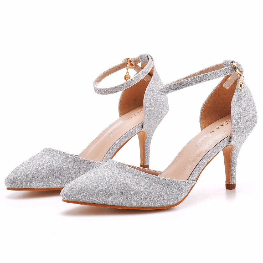 40 / silver S4517F 7cm High Heel Stiletto Heel Pointed Toe Buckle Large Size Bridal Wedding Shoes