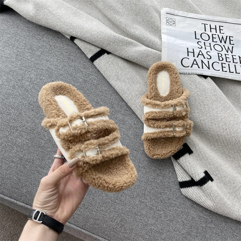 40 / White Fur Women's Slippers In Winter 2023 Real Mink Shoes Flat Bottomed Home Women'S Plush Shoes Casual Shoes
