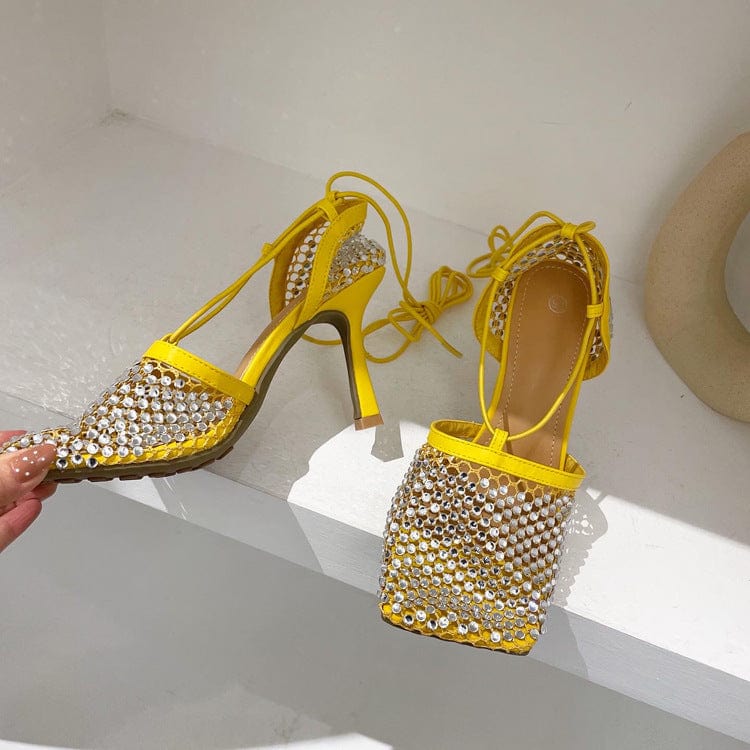 40 / Yellow TX New Arrivals low price Colorful Designs cross strap low stiletto high heeled designer sandals