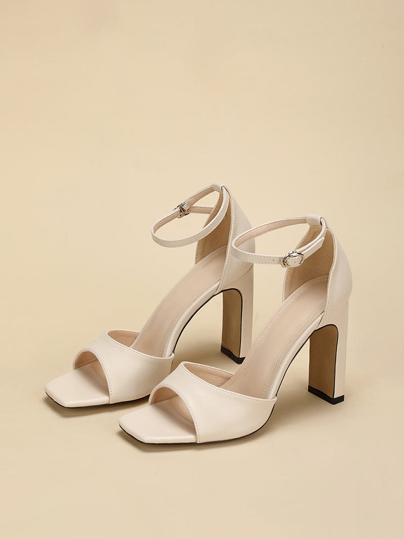 41 / Apricot 2023 New style square head thick heel fashion buckle leaky toe outdoor catwalk high heel women's large sandals 42