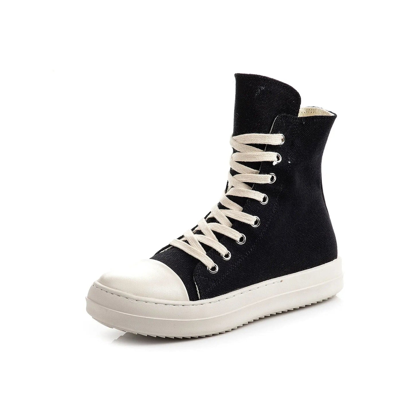 41 / black canvas BUSY GIRL Casual Canvas Shoes Luxury Trainers Ankle Lace Up Women Sneaker Zip High TOP Streetwear Flats Black Sneakers Boots