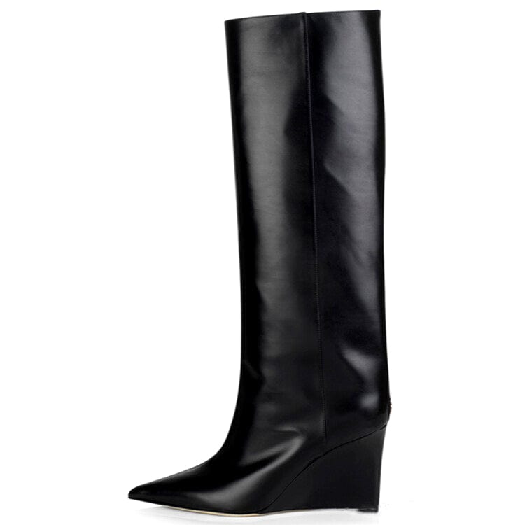 41 / black Gold Color High Heel Fashion Boots Luxury Winter Season Sexy Pointed Toe Footwear Handmade High Quality Slip-on Knee High Boots