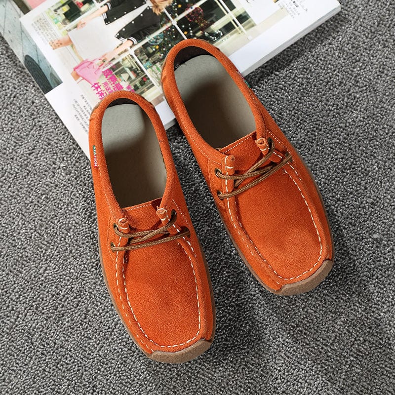 41 / Orange Genuine Leather Women Slip On boat Shoes Casual outdoor Loafers Cow Suede Sneakers Ladies Shallow Footwear light walking shoes