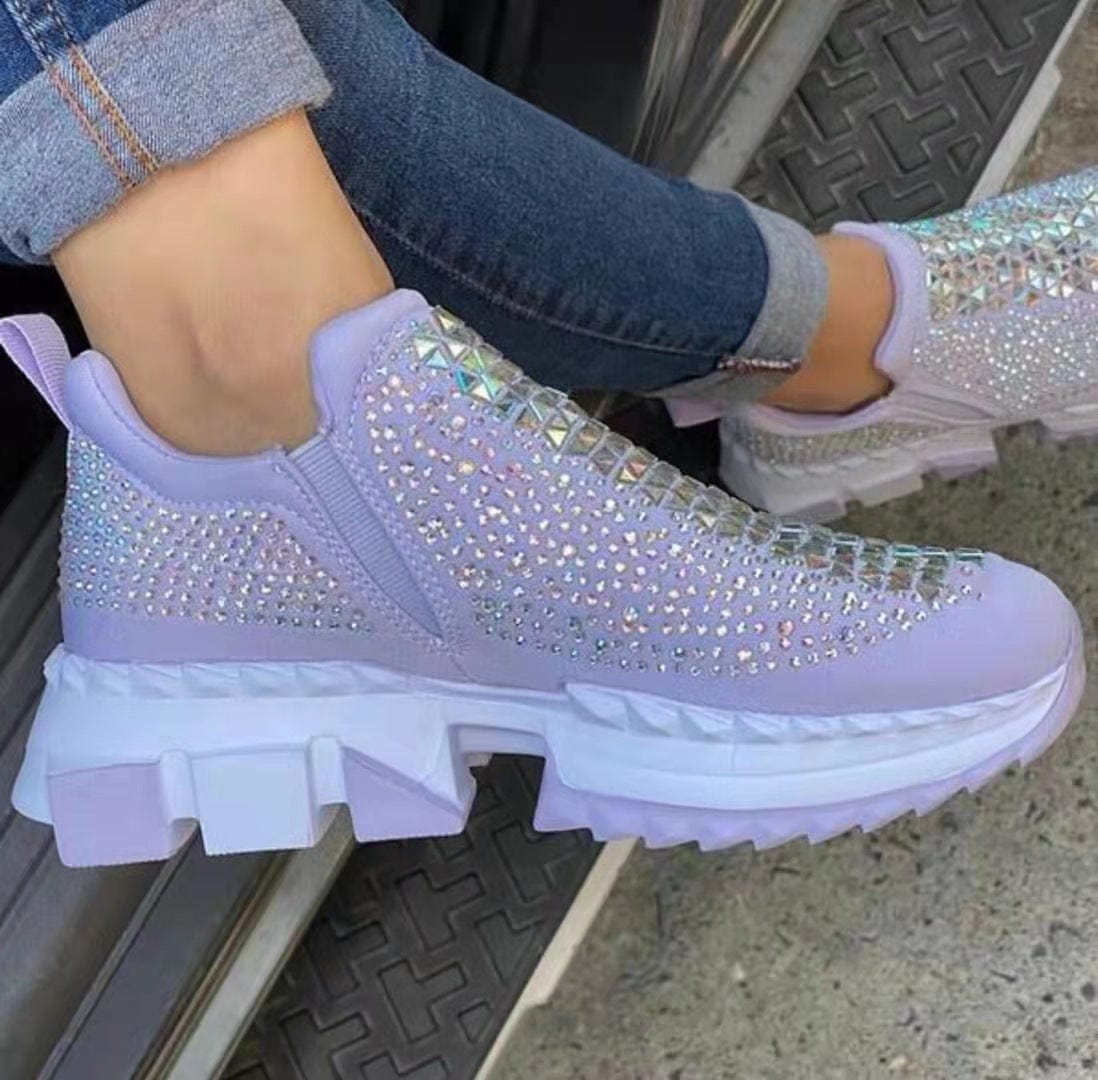 41 / Purple PDEP 2022 Spring Fashion Rhinestone Women Running Sports Sneakers Chunky Sole Slip-On Causal Women Sneakers