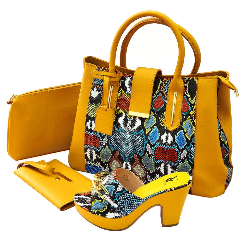 41 / SAB 1382-4 yellow New Style Italian Shoes And Bag Set beautiful Pu Shoes Matching Bag Set Wedding Party Occasion Shoes