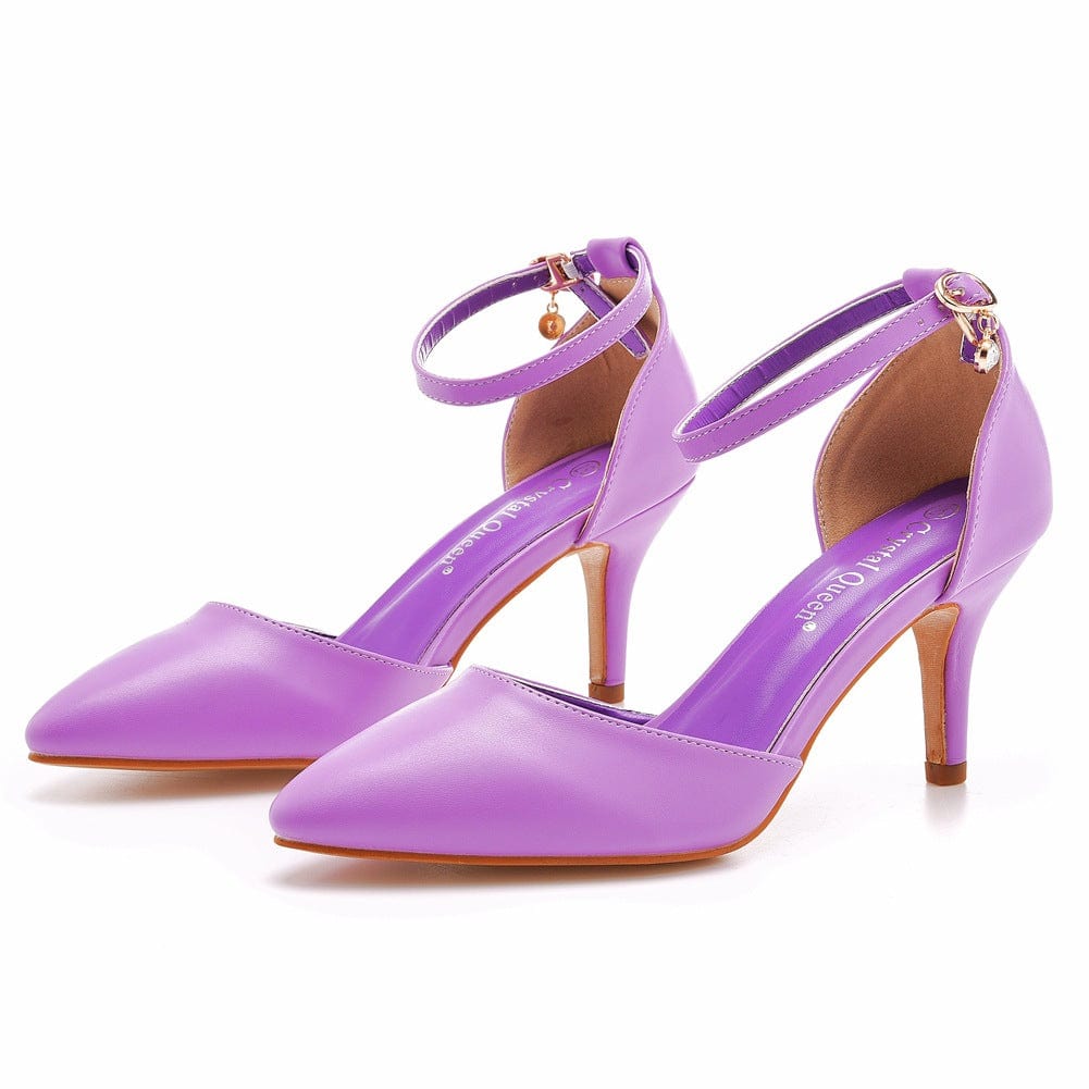 41 / Violets S4517F 7cm High Heel Stiletto Heel Pointed Toe Buckle Large Size Bridal Wedding Shoes
