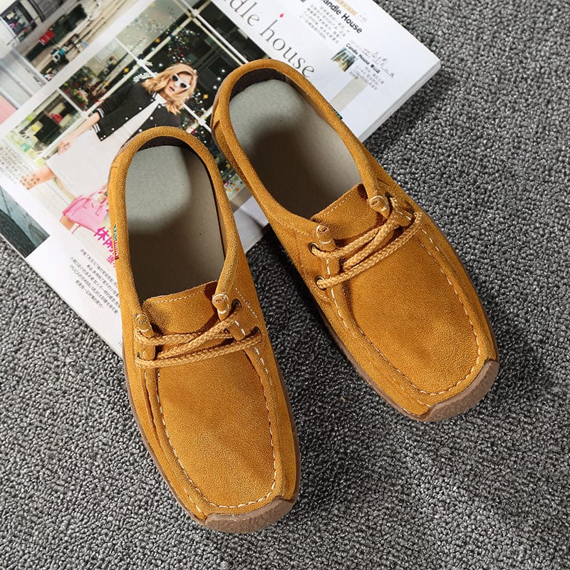 41 / Yellow Genuine Leather Women Slip On boat Shoes Casual outdoor Loafers Cow Suede Sneakers Ladies Shallow Footwear light walking shoes