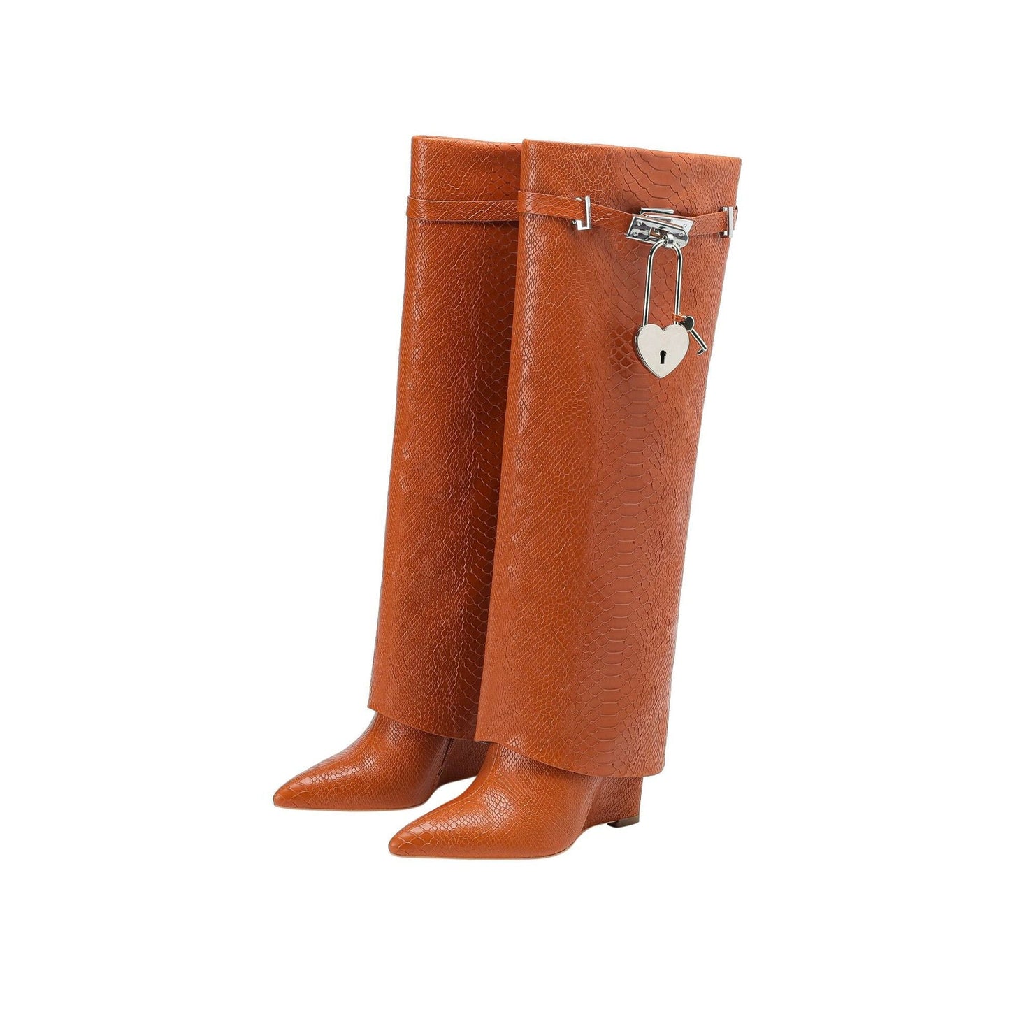 42 / 3 TX High quality jelly sole heeled long pant boots women knee shark lock croc-effect fashion winter boots