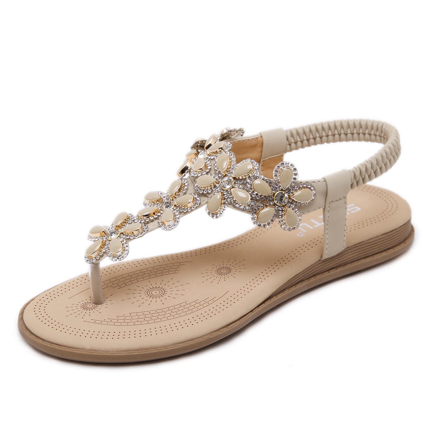 42 / Apricot Dropshipping shoes Trendy Women String Bead Beach Sandals Casual Summer Sandals For Ladies