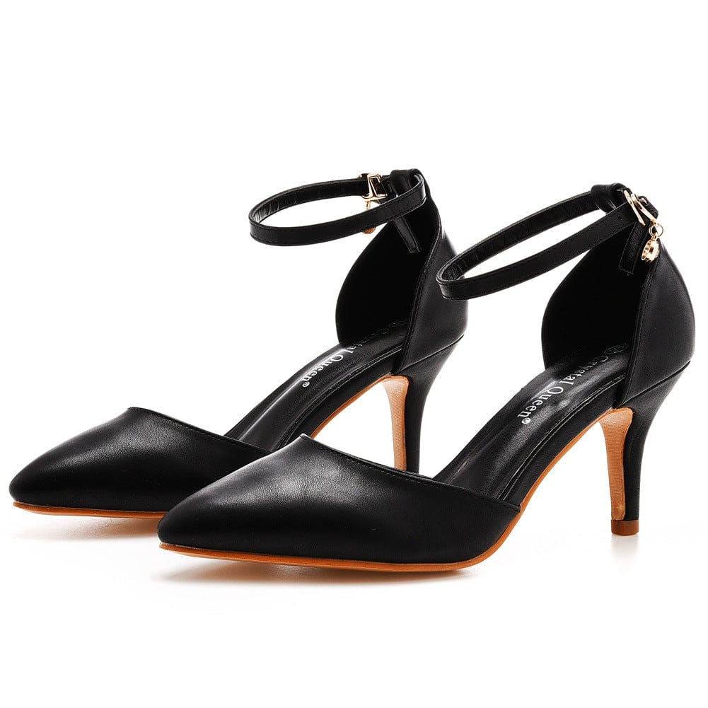 42 / black S4517F 7cm High Heel Stiletto Heel Pointed Toe Buckle Large Size Bridal Wedding Shoes