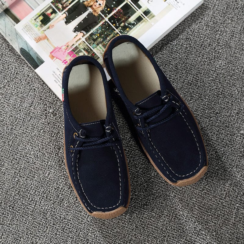 42 / Blue Genuine Leather Women Slip On boat Shoes Casual outdoor Loafers Cow Suede Sneakers Ladies Shallow Footwear light walking shoes