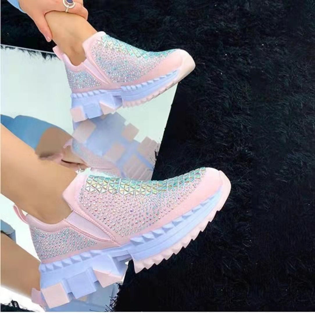 42 / Pink PDEP 2022 Spring Fashion Rhinestone Women Running Sports Sneakers Chunky Sole Slip-On Causal Women Sneakers