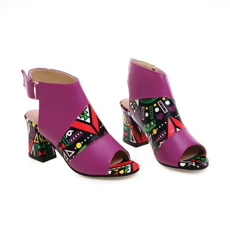 42 / Purple TX Spring and summer new fashion sandals women colorblock sandals summer thick heel designer sandals