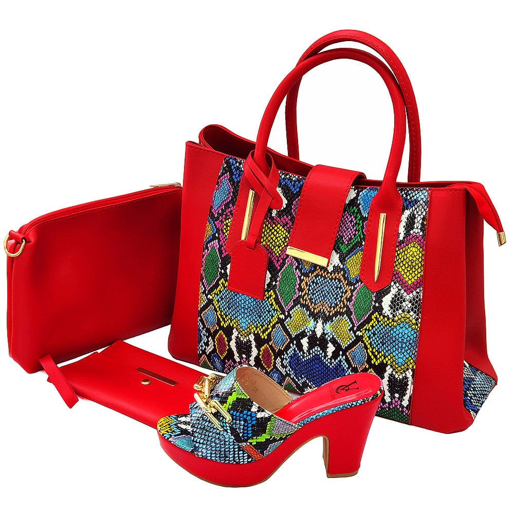 42 / SAB 1382-3 red New Style Italian Shoes And Bag Set beautiful Pu Shoes Matching Bag Set Wedding Party Occasion Shoes