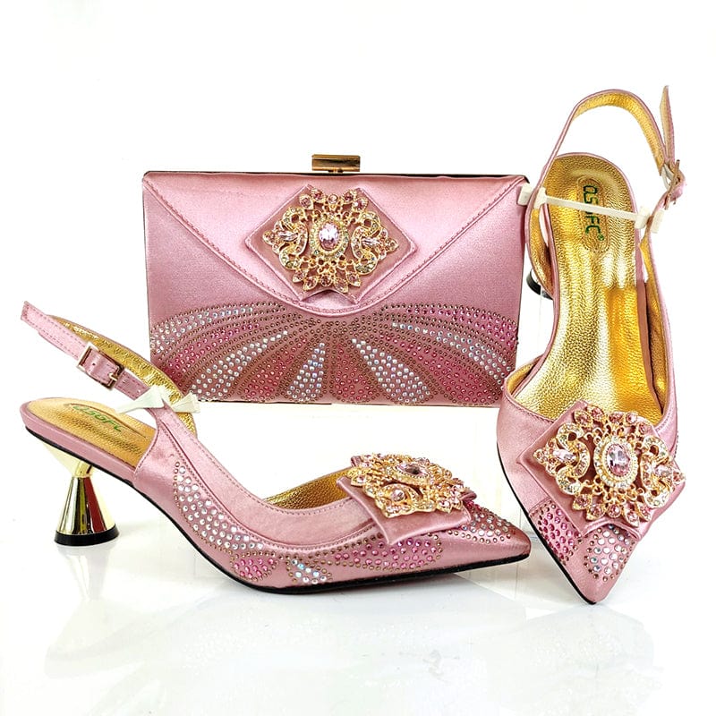 42 / SAB 3162-4 pink New Party Shoes Bag Set Beautiful Handmade Pu italian Shoes to Match Bag Set High Quality Women Shoes With Bag Set