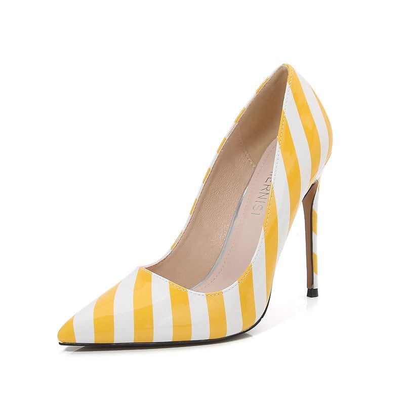 42 / Yellow sh11013a Black White Stripes Pointed Toe Slip On 12cm High Heel Woman Pumps Shoes 2022