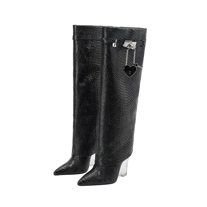 43 / 1 TX High quality jelly sole heeled long pant boots women knee shark lock croc-effect fashion winter boots