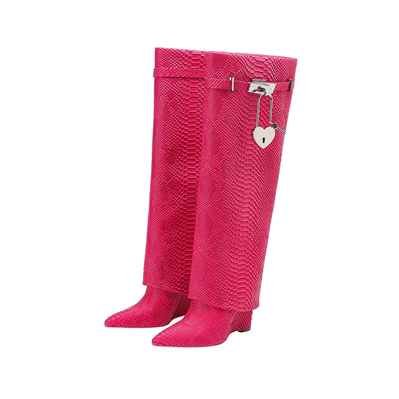 43 / 2 TX High quality jelly sole heeled long pant boots women knee shark lock croc-effect fashion winter boots