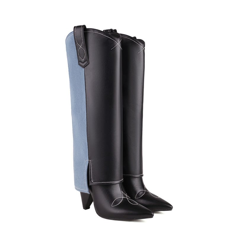 43 / black 2022 Winter Season Comfort Fashion Patchwork Knee High Boots Sexy Pointed Toe Spike High Heel Color Matching Women Western Boots