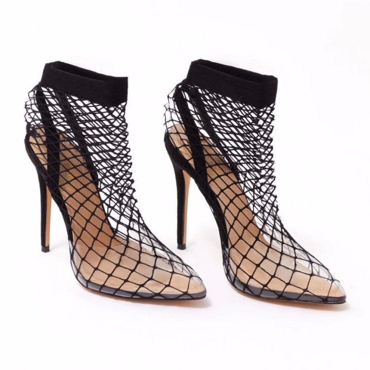 44 / black TX Transparent sandals feminine pointed toe high heels stiletto summer mesh women's ladies sandals 2022