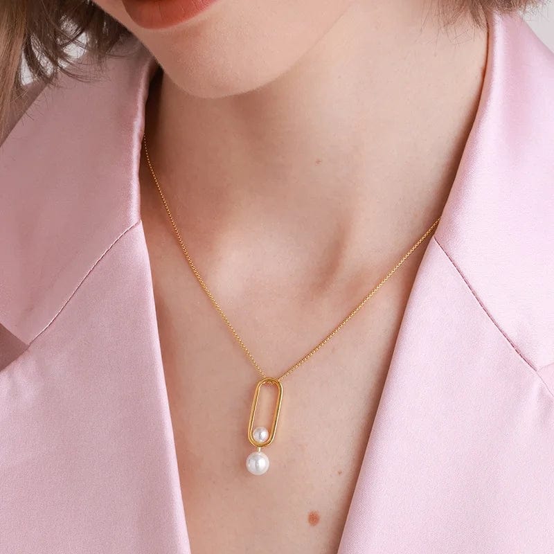 45cm+5cm / Gold OEM&ODM High Quality Necklace Venetian Pearl Pendant Geometry Gold Color Jewelry Silver Plated Necklace