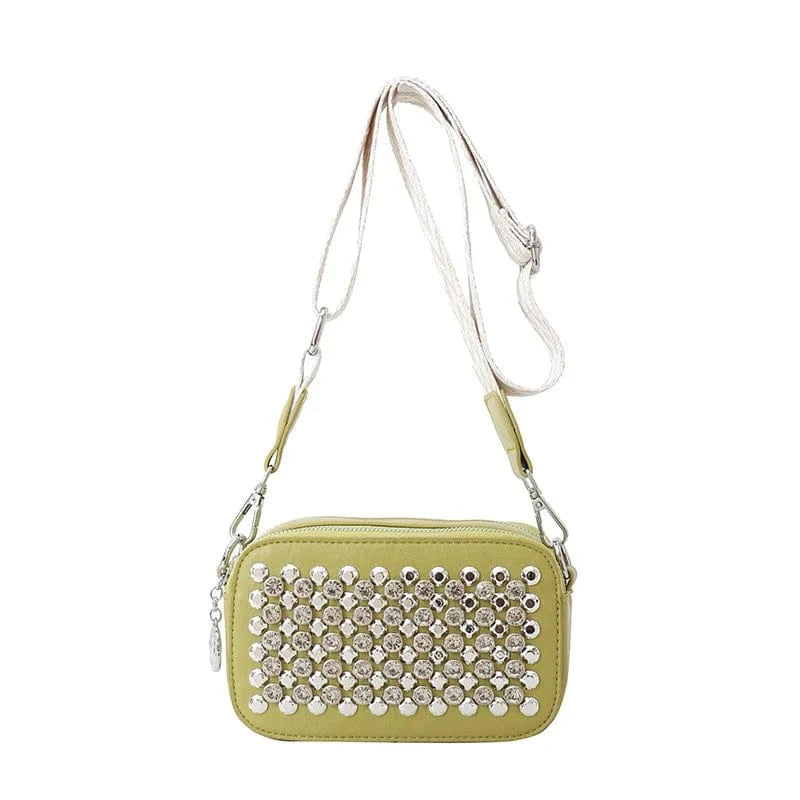 4890 Green Camera Shaped Trend Rivets Rhinestone Square Bag Chain Shoulder Bag Luxury Design Shoulder Crossbody Bag Diamond Coin Purse