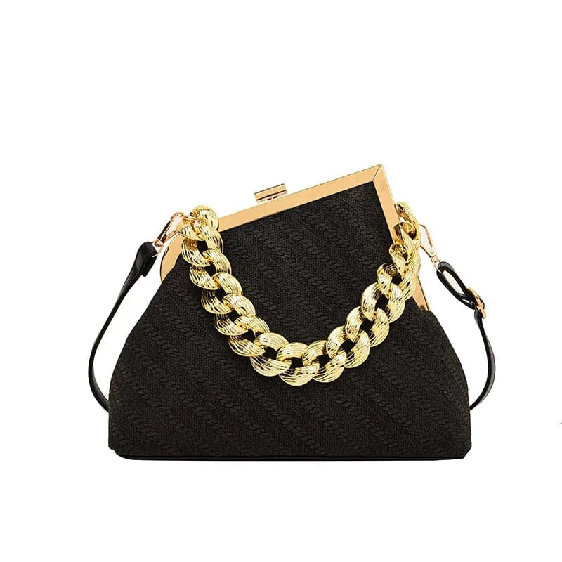4912 Black Luxury Women Twist Pattern Frame Shoulder Bag Gold Thick Chain Messenger Bags Totes PU Leather Handbags Lady Evening Clutch