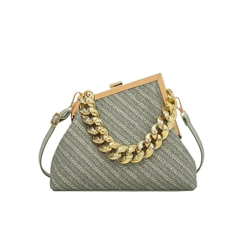 4912 Green Luxury Women Twist Pattern Frame Shoulder Bag Gold Thick Chain Messenger Bags Totes PU Leather Handbags Lady Evening Clutch