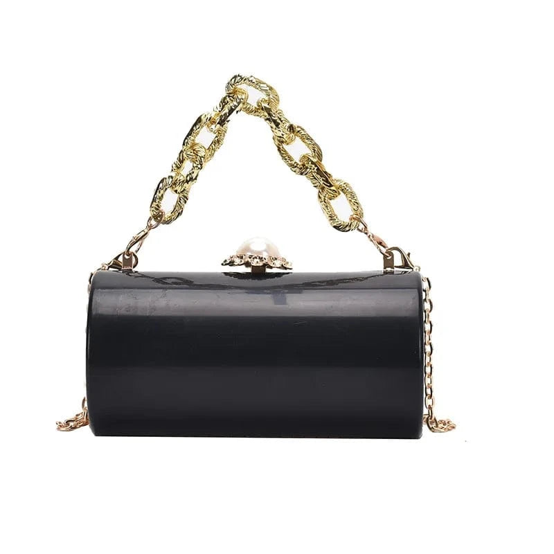 4918 Black European High-end Luxury Women Party Evening Bags Designer Chain Cylinder Messenger Bag Pearl Lock Acrylic Clutch PVC Handbags