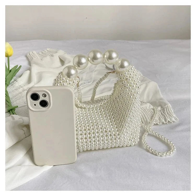 4980 White Women Pearl Handmade Beaded Pouch Totes Evening Bags Clutch Wallet Magic Handbags Ladies Wedding Bridal Handbag Party Purse Bag