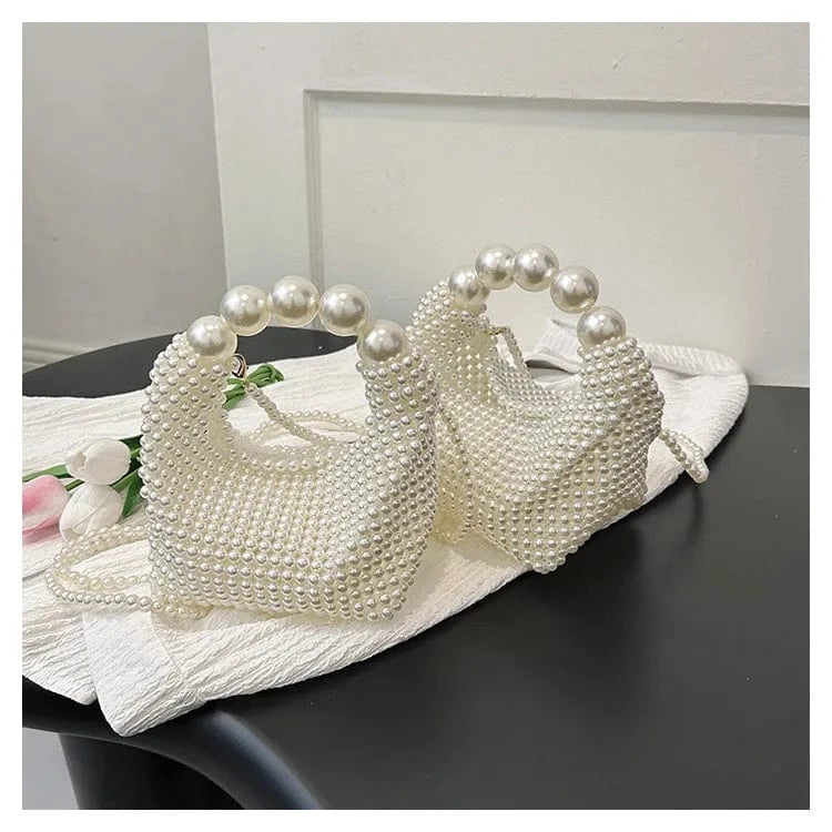 4980 White Women Pearl Handmade Beaded Pouch Totes Evening Bags Clutch Wallet Magic Handbags Ladies Wedding Bridal Handbag Party Purse Bag