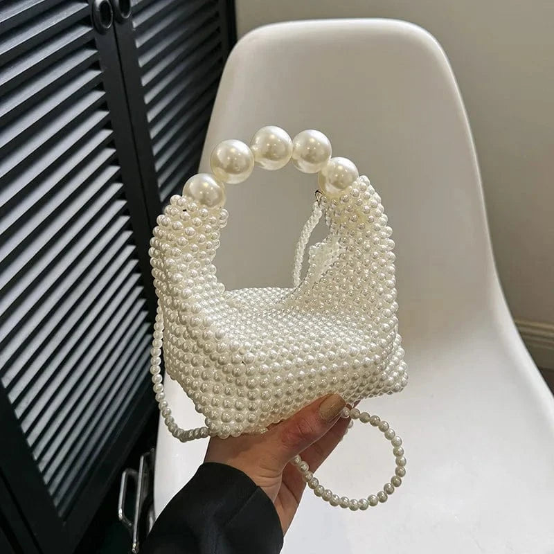 4980 White Women Pearl Handmade Beaded Pouch Totes Evening Bags Clutch Wallet Magic Handbags Ladies Wedding Bridal Handbag Party Purse Bag