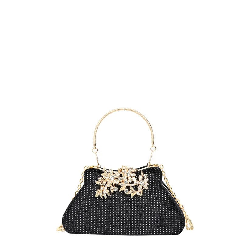4984 Black New Hardware Diamond Leaves Lock Rhinestone Dinner Party Evening Dress Elegance Handheld Women's Bag Shining Crystal Clutch