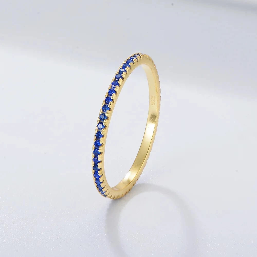 5 / Blue Fashion Jewelry 925 Sterling Silver Rings 18K Gold Plated Silver 925 Wedding Rings Rainbow Diamond Ring Girls Women Jewelry