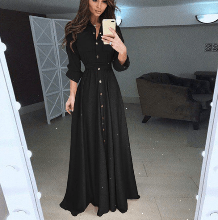5 colors 8 yards ladies party slim dresses female long-sleeved button dress lace up long dress for women